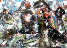 de la série "Les Maisons", acryl, huile et pastels, 70x50