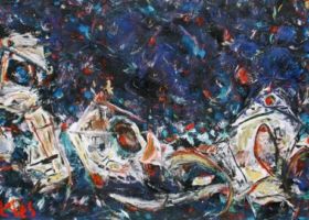 de la série "Les Maisons", acryl et pastels, 70x50