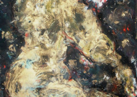 Le Colosse Doré, acryl et pastels, 50x70